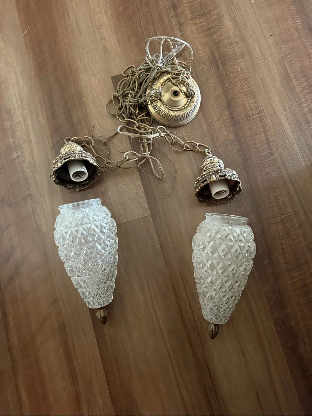 Vintage-Style Glass Pendant Light in Clear with Antique Brass Accent